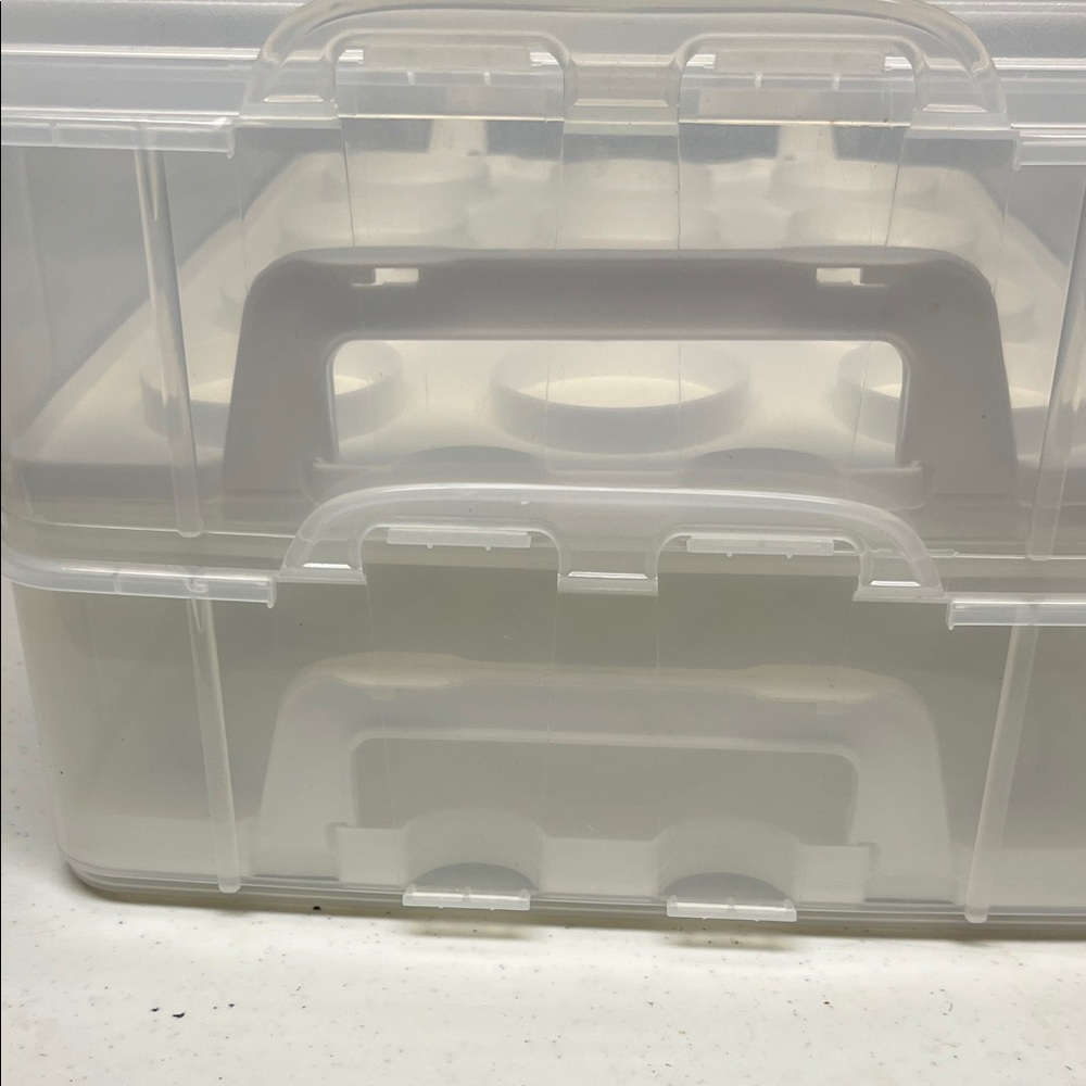 Food Network 24 Cupcake Carrier Clear Double Layer Cupcake Carrier with Handle. - Picture 8 of 9